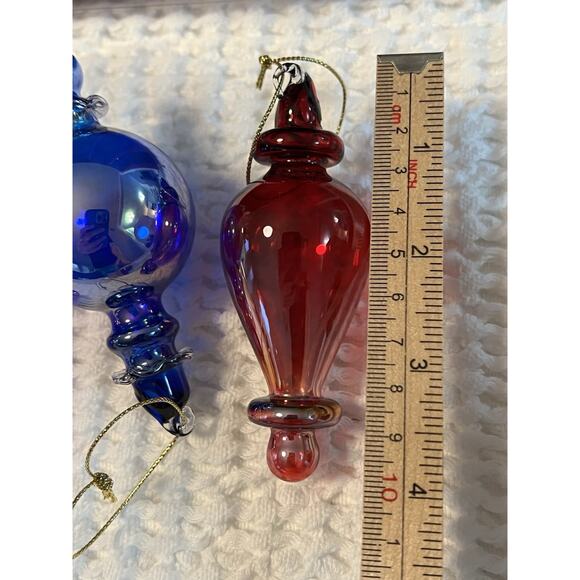 Pier 1 Imports Christmas Blown Glass Ornaments Luster Colorful Set of 4 - Picture 7 of 8